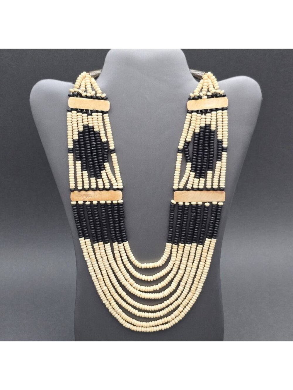 Vintage Naga Tribal Multi Strand Bovine Bone Necklace 19" Hand Carved Ethnic Bib
